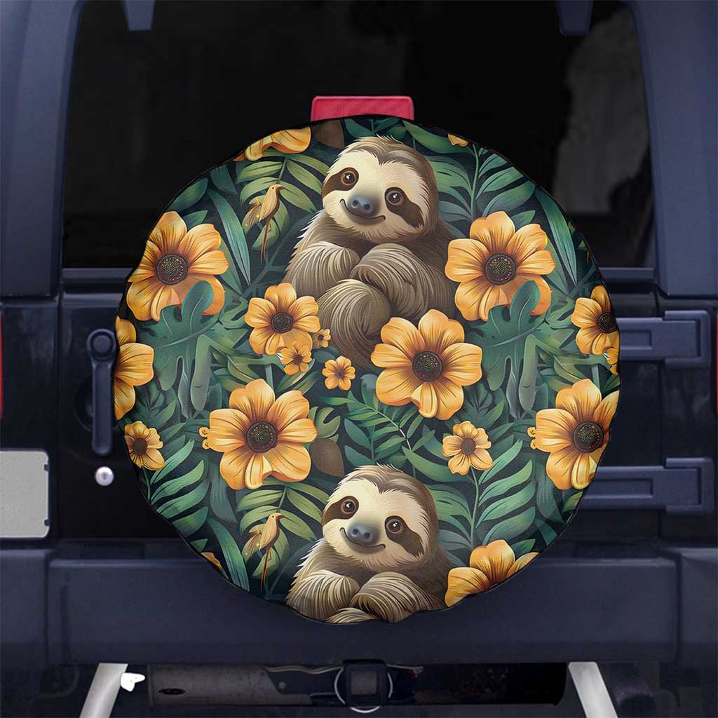 Sloth with Flowers Seamless Style Spare Tire Cover - Wonder Print Shop
