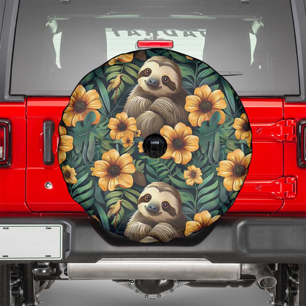 Sloth with Flowers Seamless Style Spare Tire Cover - Wonder Print Shop