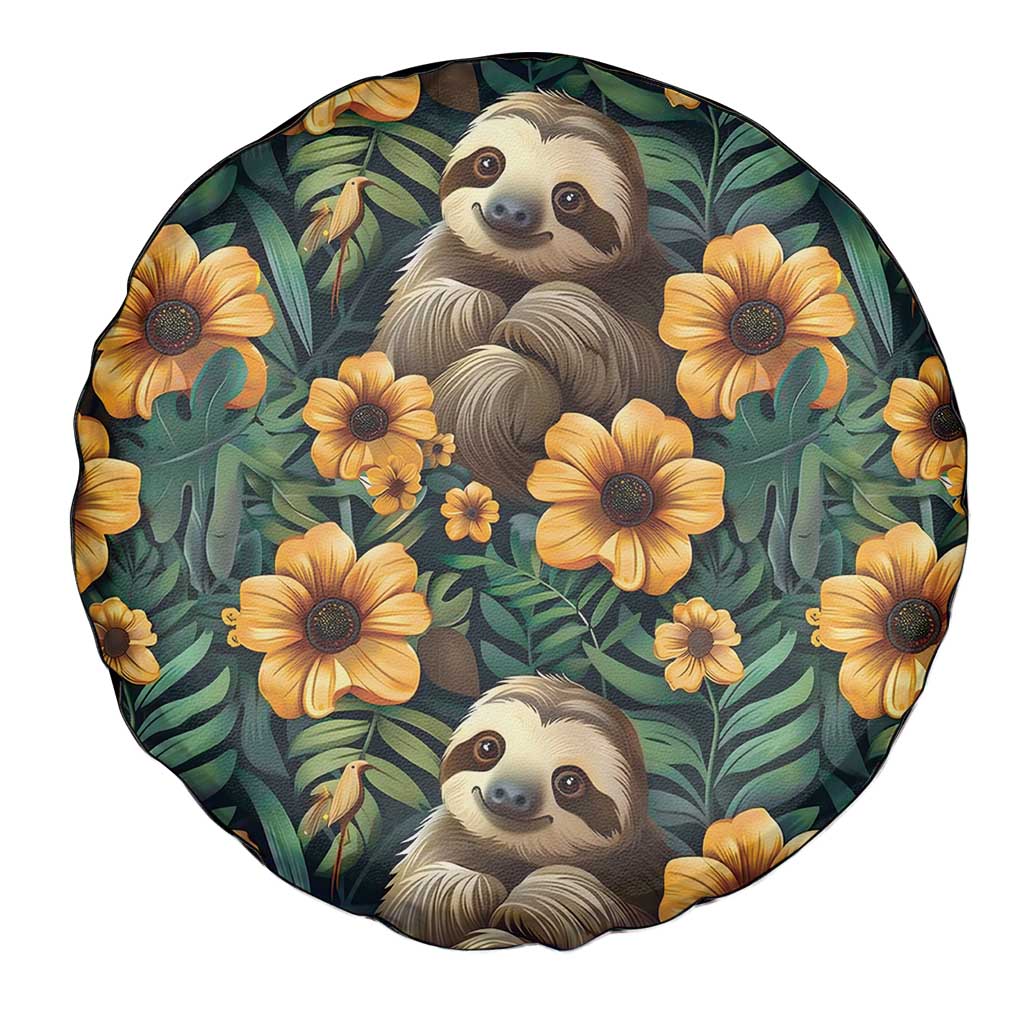 Sloth with Flowers Seamless Style Spare Tire Cover - Wonder Print Shop