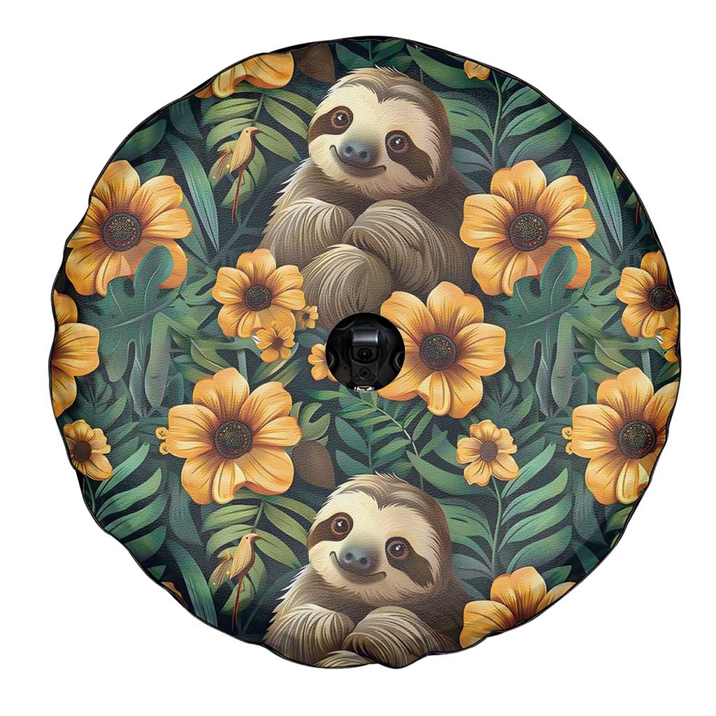 Sloth with Flowers Seamless Style Spare Tire Cover - Wonder Print Shop