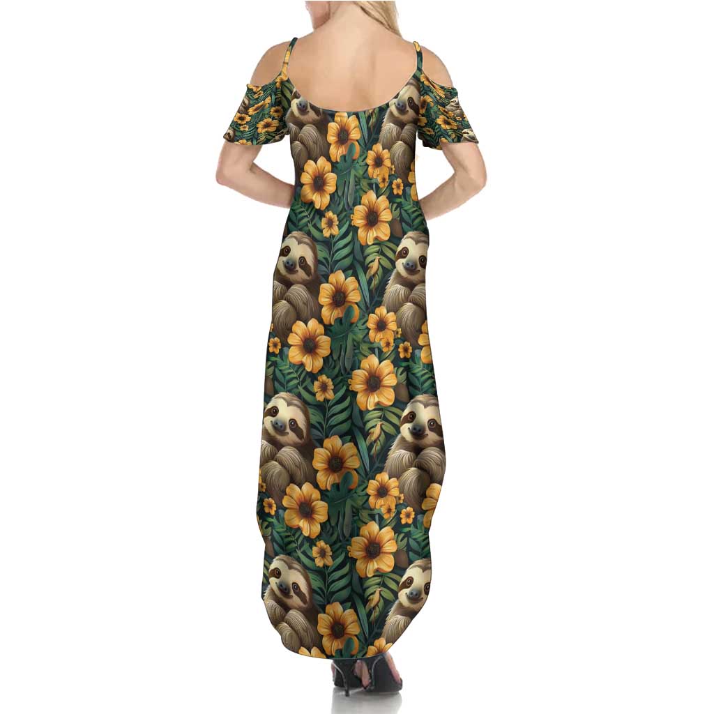 Sloth with Flowers Seamless Style Summer Maxi Dress - Wonder Print Shop