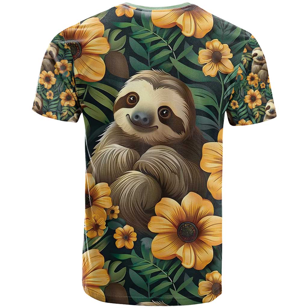 Sloth with Flowers Seamless Style T Shirt - Wonder Print Shop