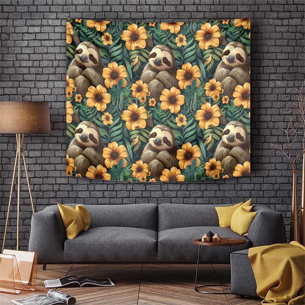 Sloth with Flowers Seamless Style Tapestry - Wonder Print Shop