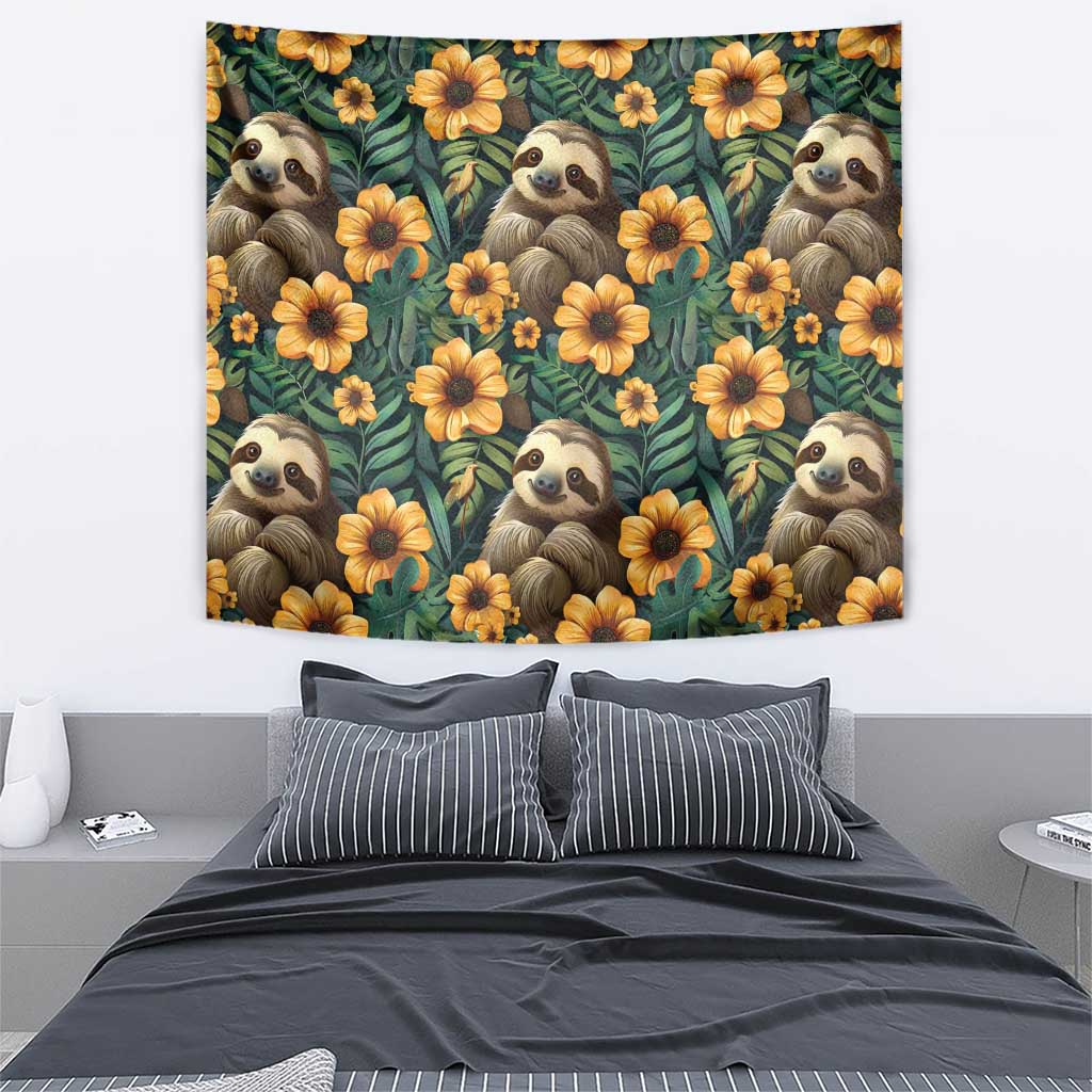 Sloth with Flowers Seamless Style Tapestry - Wonder Print Shop