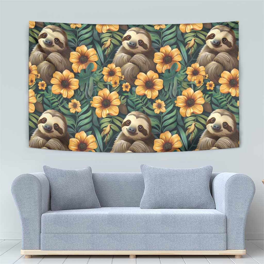 Sloth with Flowers Seamless Style Tapestry - Wonder Print Shop