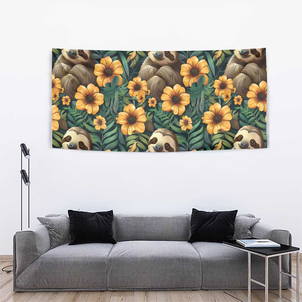 Sloth with Flowers Seamless Style Tapestry - Wonder Print Shop