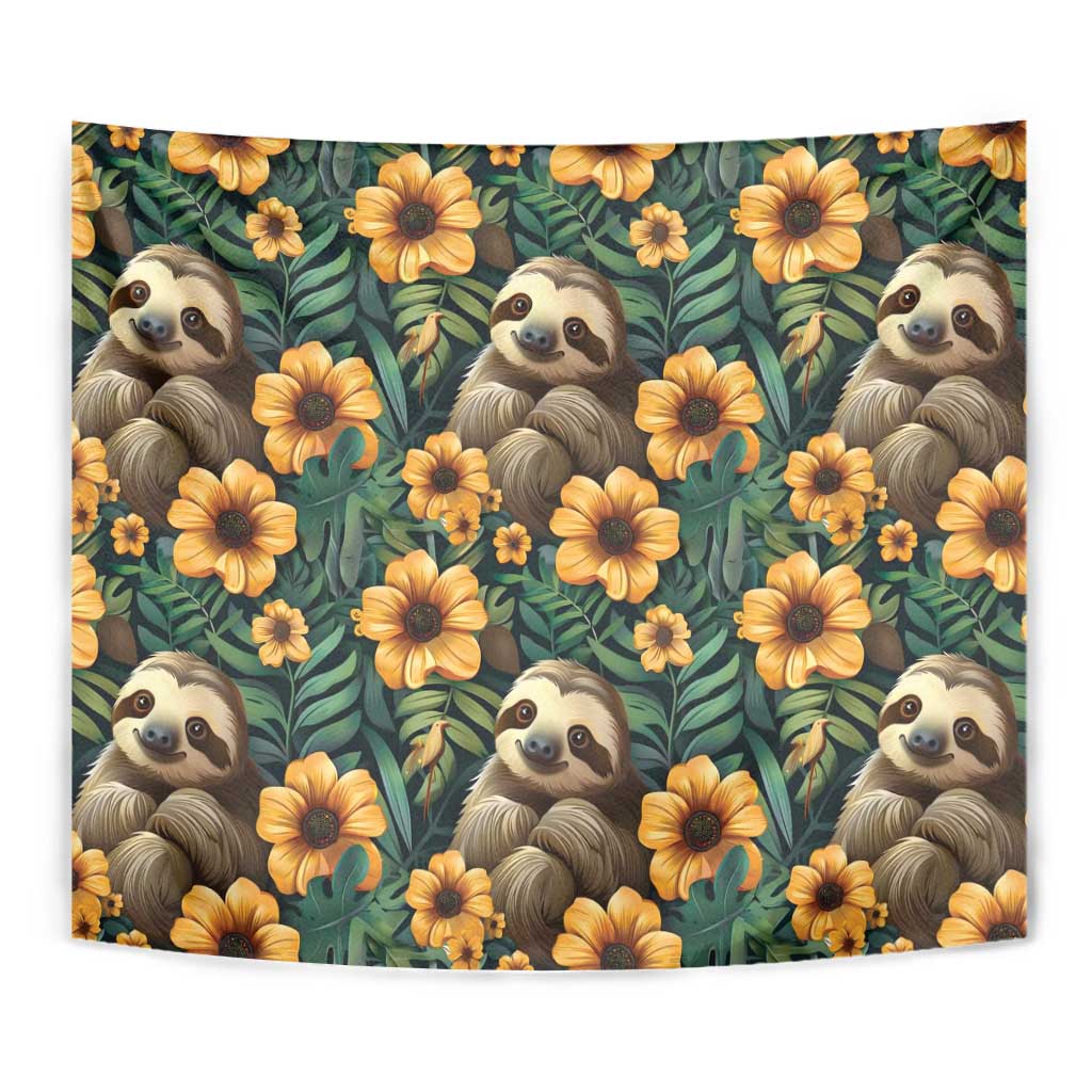 Sloth with Flowers Seamless Style Tapestry - Wonder Print Shop