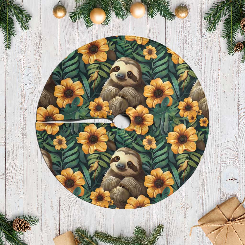Sloth with Flowers Seamless Style Tree Skirt - Wonder Print Shop