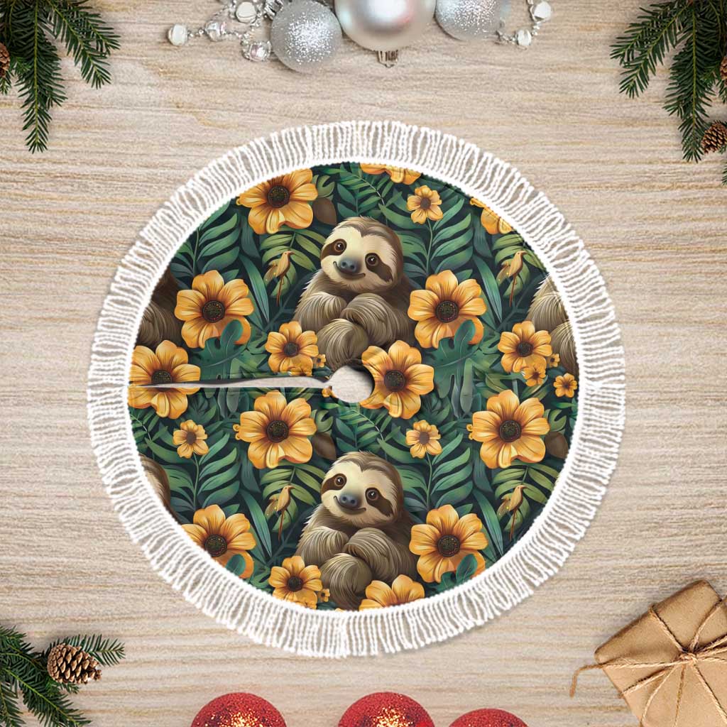 Sloth with Flowers Seamless Style Tree Skirt - Wonder Print Shop