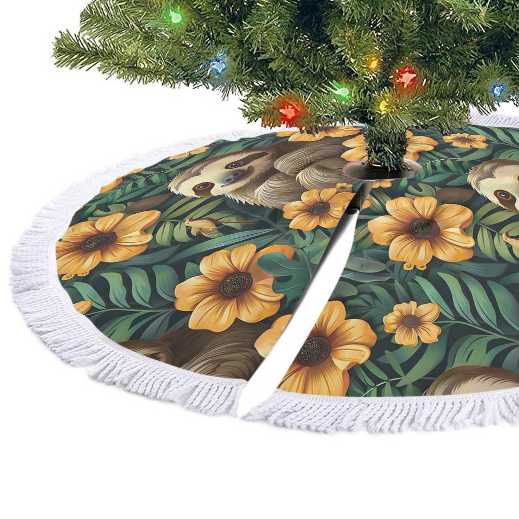 Sloth with Flowers Seamless Style Tree Skirt - Wonder Print Shop