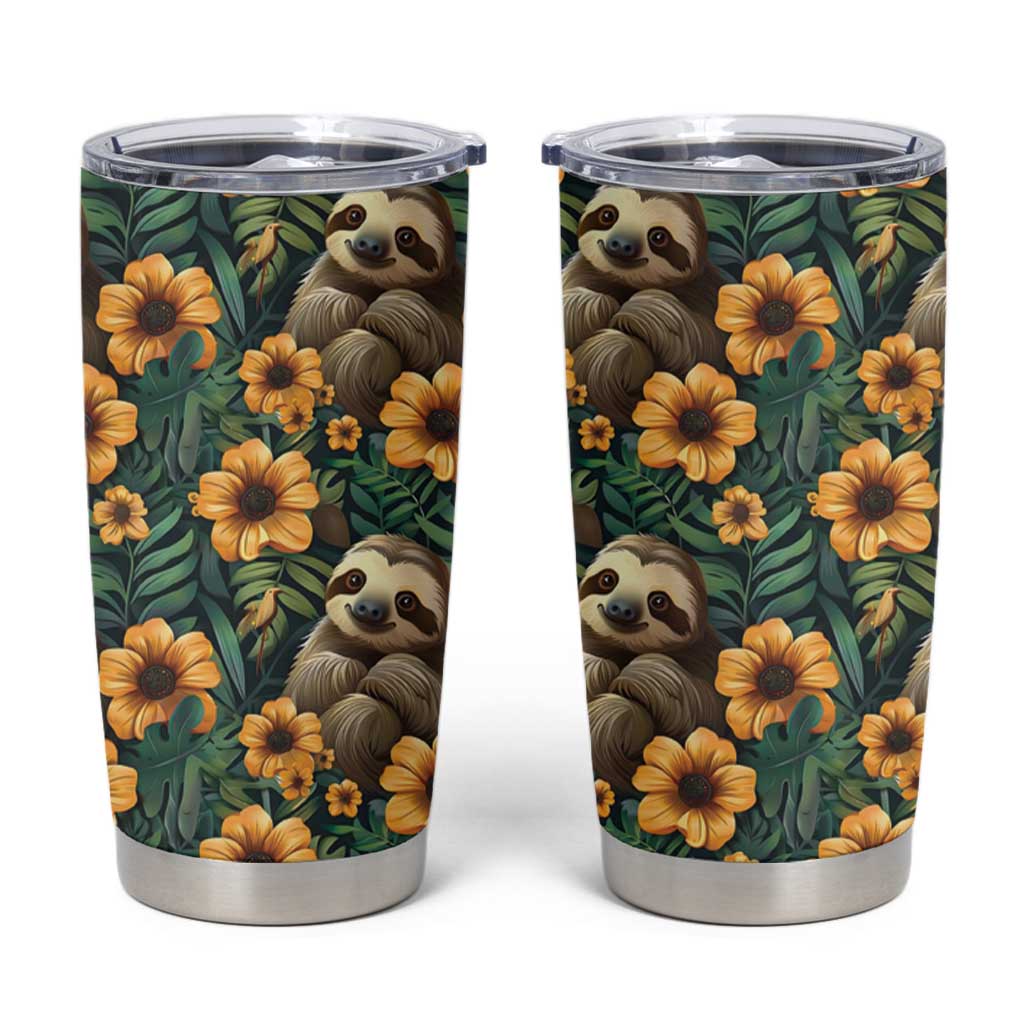 Sloth with Flowers Seamless Style Tumbler Cup - Wonder Print Shop