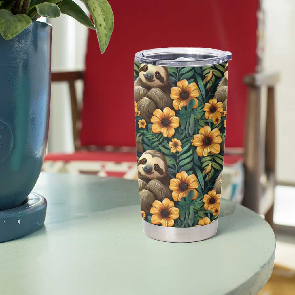 Sloth with Flowers Seamless Style Tumbler Cup - Wonder Print Shop
