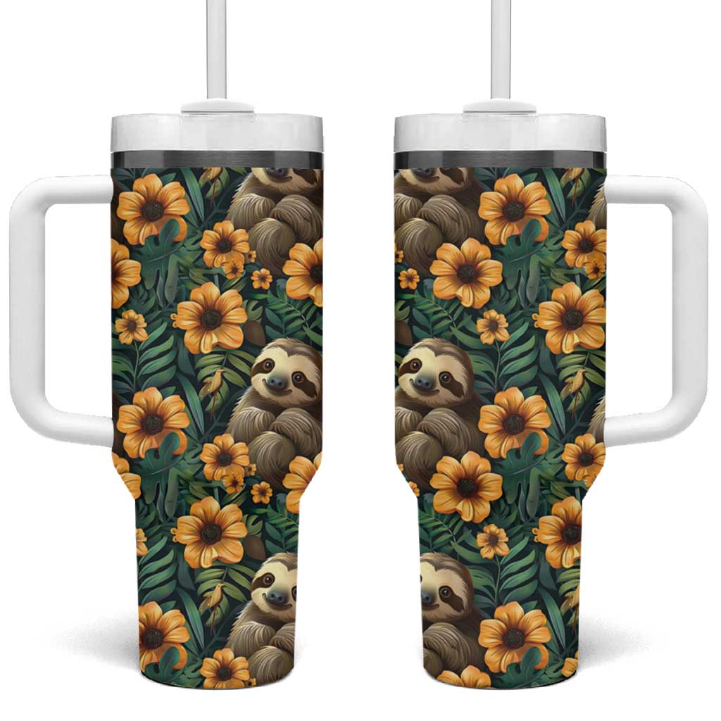 Sloth with Flowers Seamless Style Tumbler With Handle - Wonder Print Shop