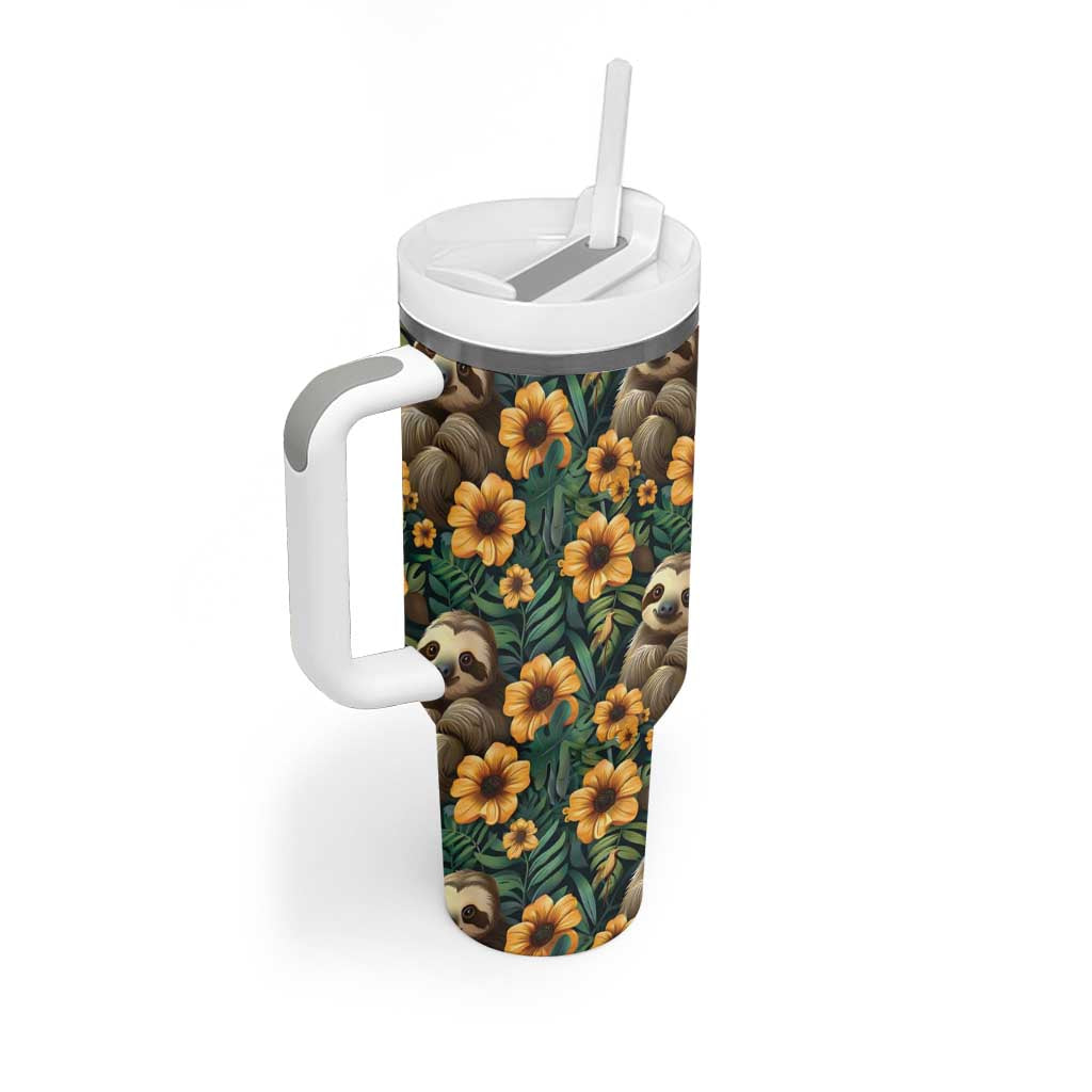 Sloth with Flowers Seamless Style Tumbler With Handle - Wonder Print Shop