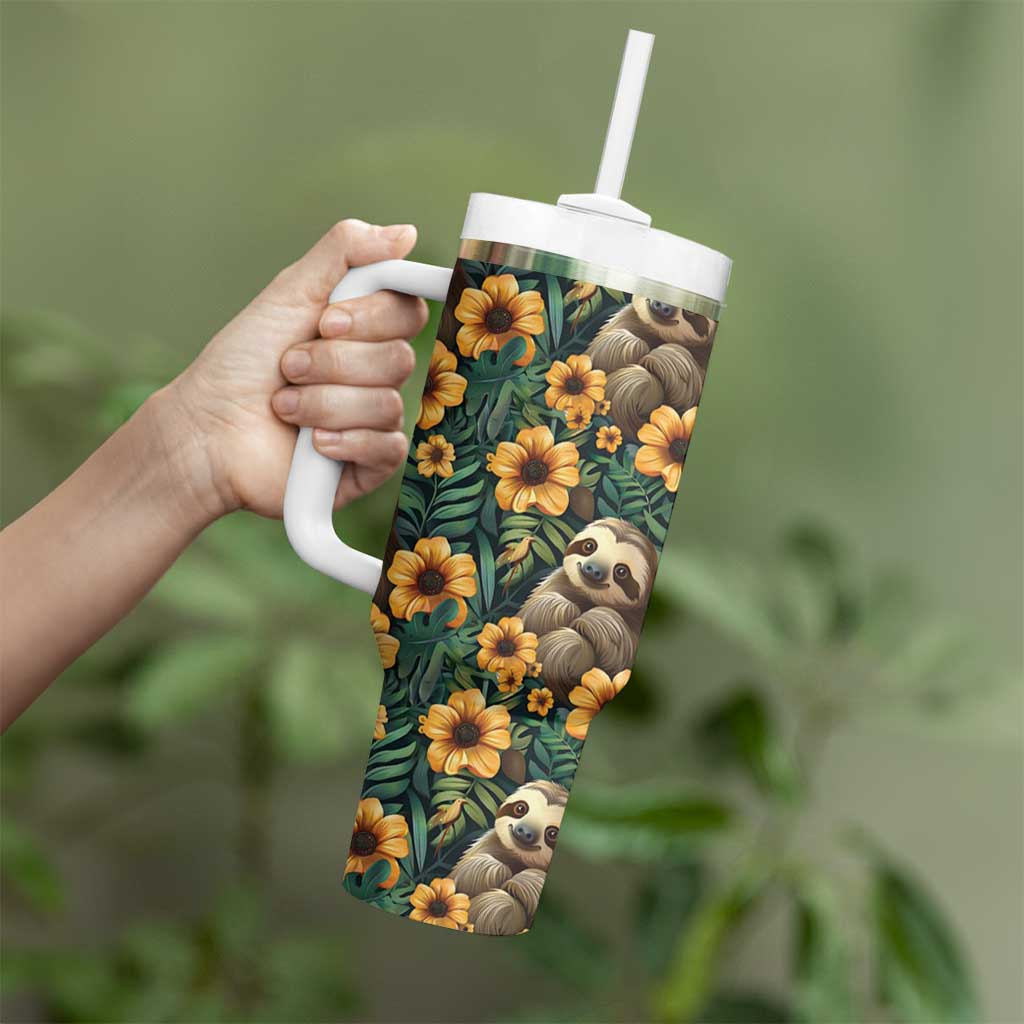 Sloth with Flowers Seamless Style Tumbler With Handle - Wonder Print Shop