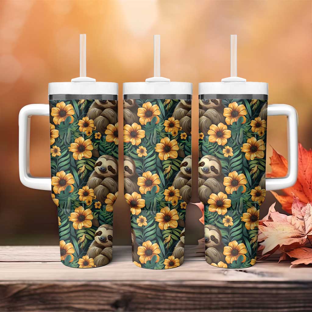 Sloth with Flowers Seamless Style Tumbler With Handle - Wonder Print Shop