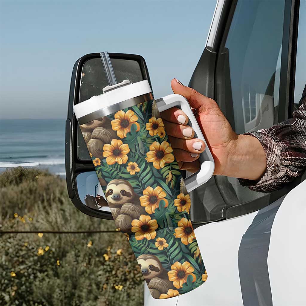Sloth with Flowers Seamless Style Tumbler With Handle - Wonder Print Shop