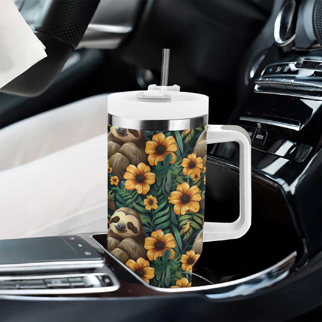 Sloth with Flowers Seamless Style Tumbler With Handle - Wonder Print Shop