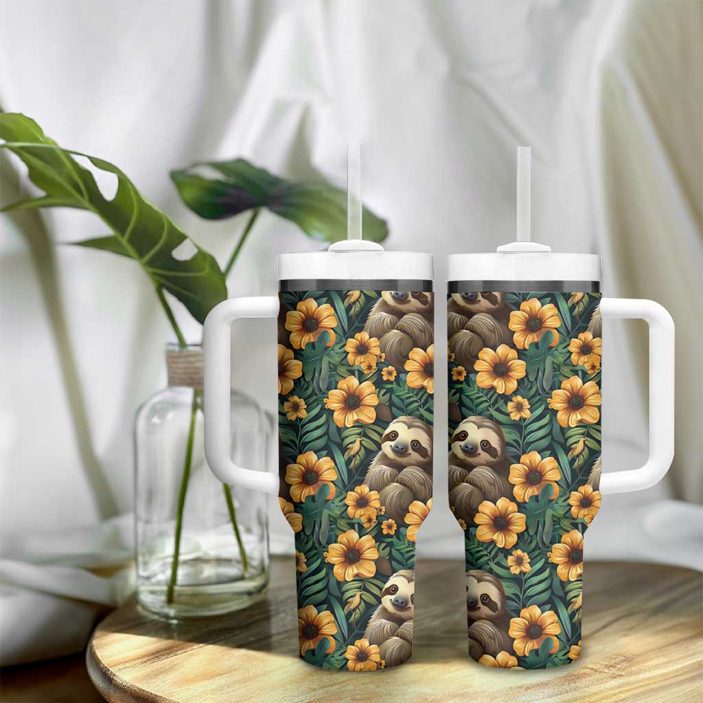 Sloth with Flowers Seamless Style Tumbler With Handle - Wonder Print Shop