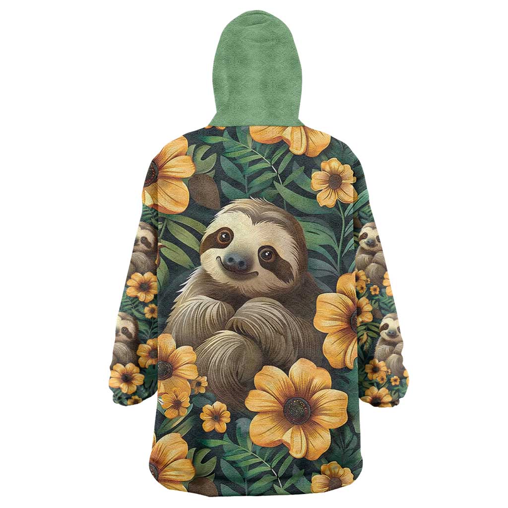 Sloth with Flowers Seamless Style Wearable Blanket Hoodie - Wonder Print Shop