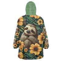Sloth with Flowers Seamless Style Wearable Blanket Hoodie - Wonder Print Shop