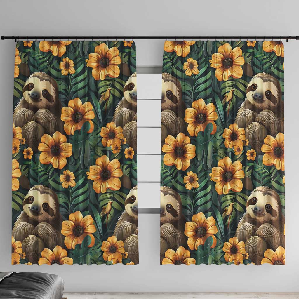 Sloth with Flowers Seamless Style Window Curtain - Wonder Print Shop
