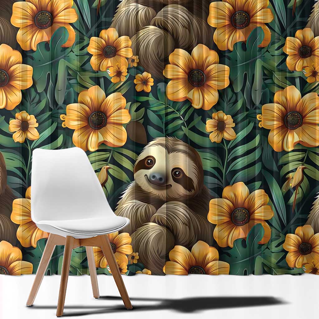 Sloth with Flowers Seamless Style Window Curtain - Wonder Print Shop