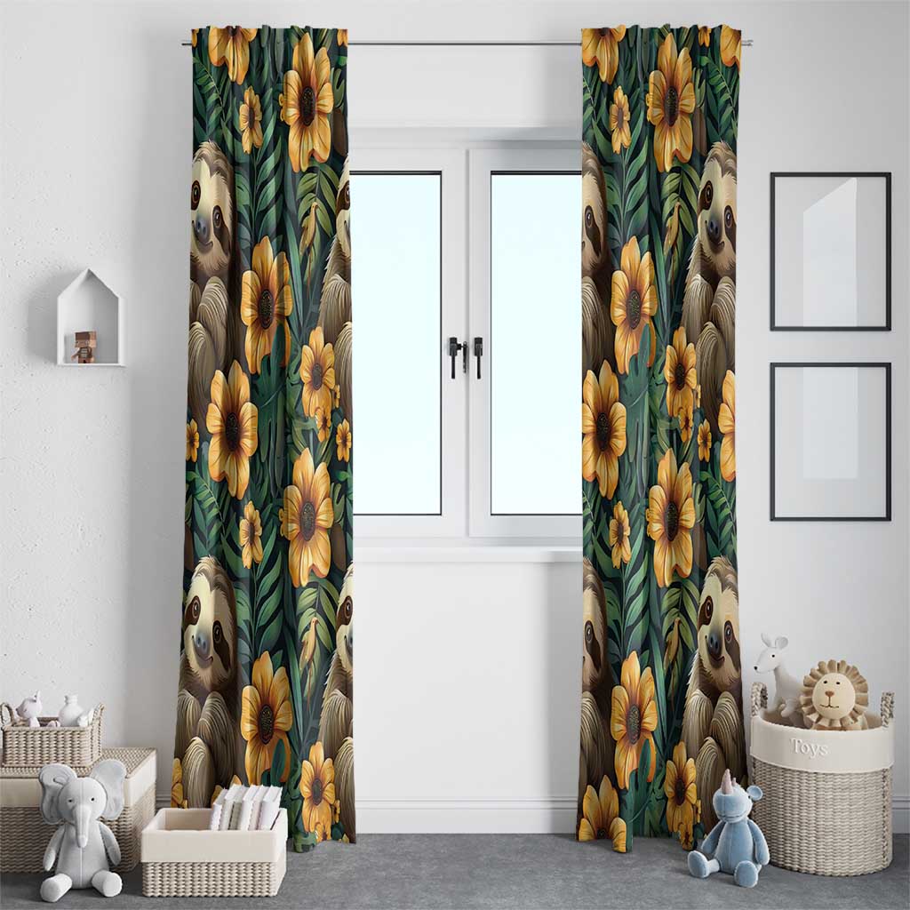 Sloth with Flowers Seamless Style Window Curtain - Wonder Print Shop