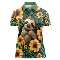 Sloth with Flowers Seamless Style Women Polo Shirt - Wonder Print Shop