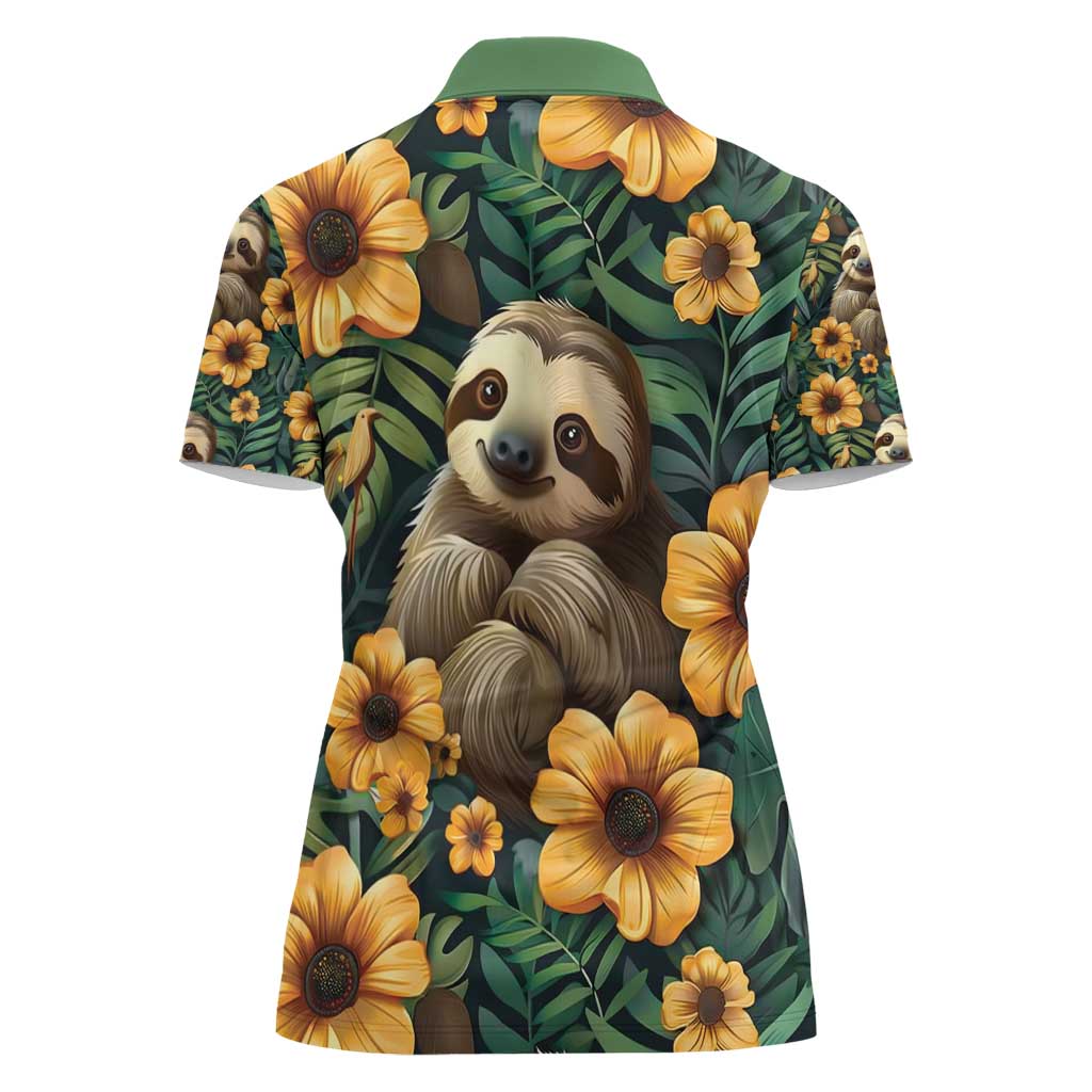 Sloth with Flowers Seamless Style Women Polo Shirt - Wonder Print Shop