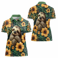 Sloth with Flowers Seamless Style Women Polo Shirt - Wonder Print Shop