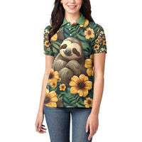 Sloth with Flowers Seamless Style Women Polo Shirt - Wonder Print Shop