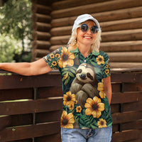 Sloth with Flowers Seamless Style Women Polo Shirt - Wonder Print Shop