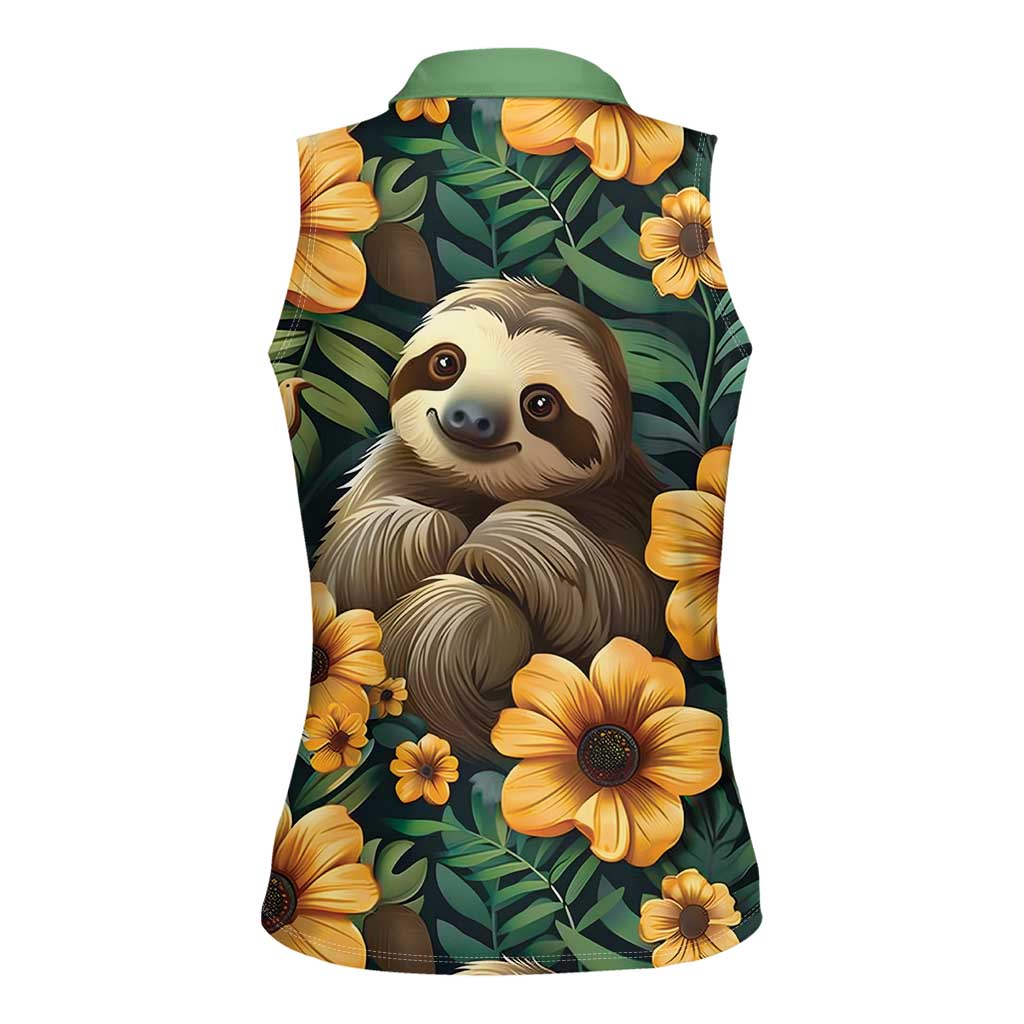Sloth with Flowers Seamless Style Women Sleeveless Polo Shirt - Wonder Print Shop