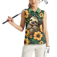 Sloth with Flowers Seamless Style Women Sleeveless Polo Shirt - Wonder Print Shop