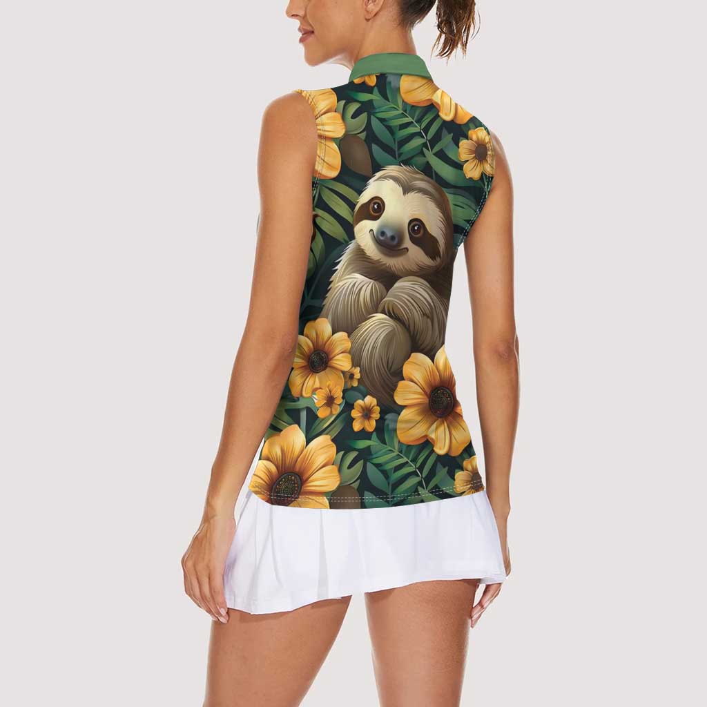 Sloth with Flowers Seamless Style Women Sleeveless Polo Shirt - Wonder Print Shop