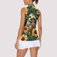 Sloth with Flowers Seamless Style Women Sleeveless Polo Shirt - Wonder Print Shop
