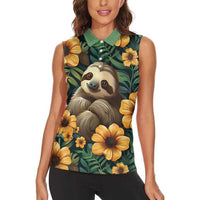 Sloth with Flowers Seamless Style Women Sleeveless Polo Shirt - Wonder Print Shop
