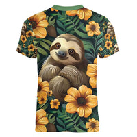 Sloth with Flowers Seamless Style Women V-Neck T-Shirt - Wonder Print Shop