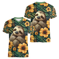 Sloth with Flowers Seamless Style Women V-Neck T-Shirt - Wonder Print Shop