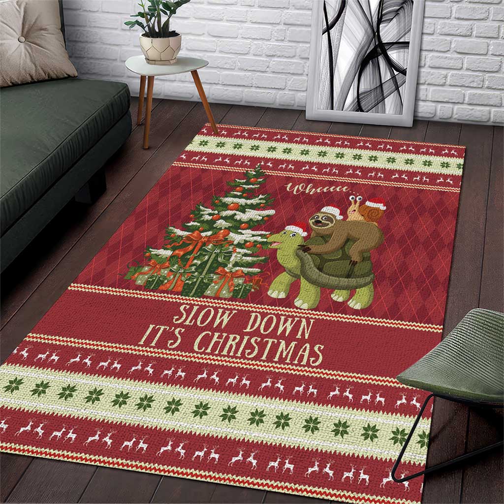 Sloth And Snail Riding A Turtle Wheeee Area Rug Slow Down It's Christmas LT9 - Wonder Print Shop