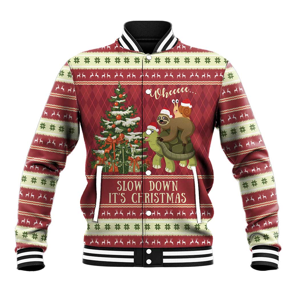 Sloth And Snail Riding A Turtle Wheeee Baseball Jacket Slow Down It's Christmas LT9 - Wonder Print Shop