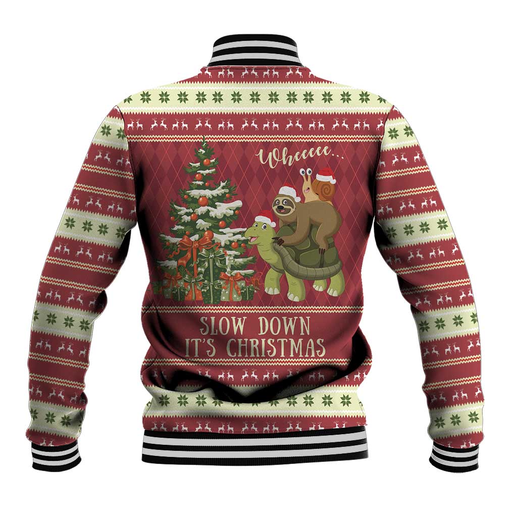 Sloth And Snail Riding A Turtle Wheeee Baseball Jacket Slow Down It's Christmas LT9 - Wonder Print Shop