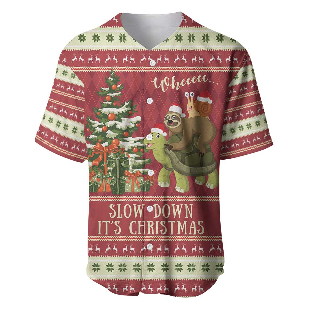 Sloth And Snail Riding A Turtle Wheeee Baseball Jersey Slow Down It's Christmas LT9 - Wonder Print Shop