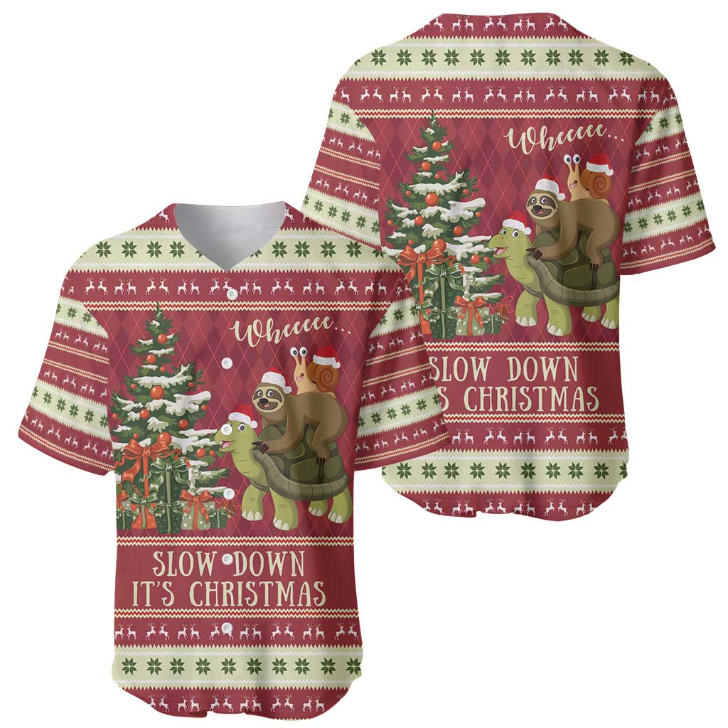 Sloth And Snail Riding A Turtle Wheeee Baseball Jersey Slow Down It's Christmas LT9 - Wonder Print Shop