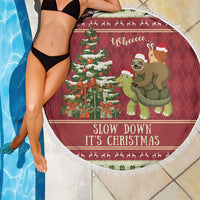 Sloth And Snail Riding A Turtle Wheeee Beach Blanket Slow Down It's Christmas LT9 - Wonder Print Shop