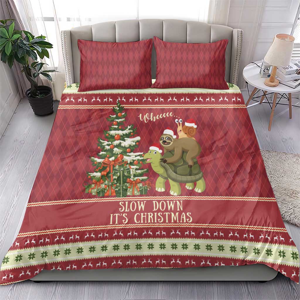 Sloth And Snail Riding A Turtle Wheeee Bedding Set Slow Down It's Christmas LT9 - Wonder Print Shop
