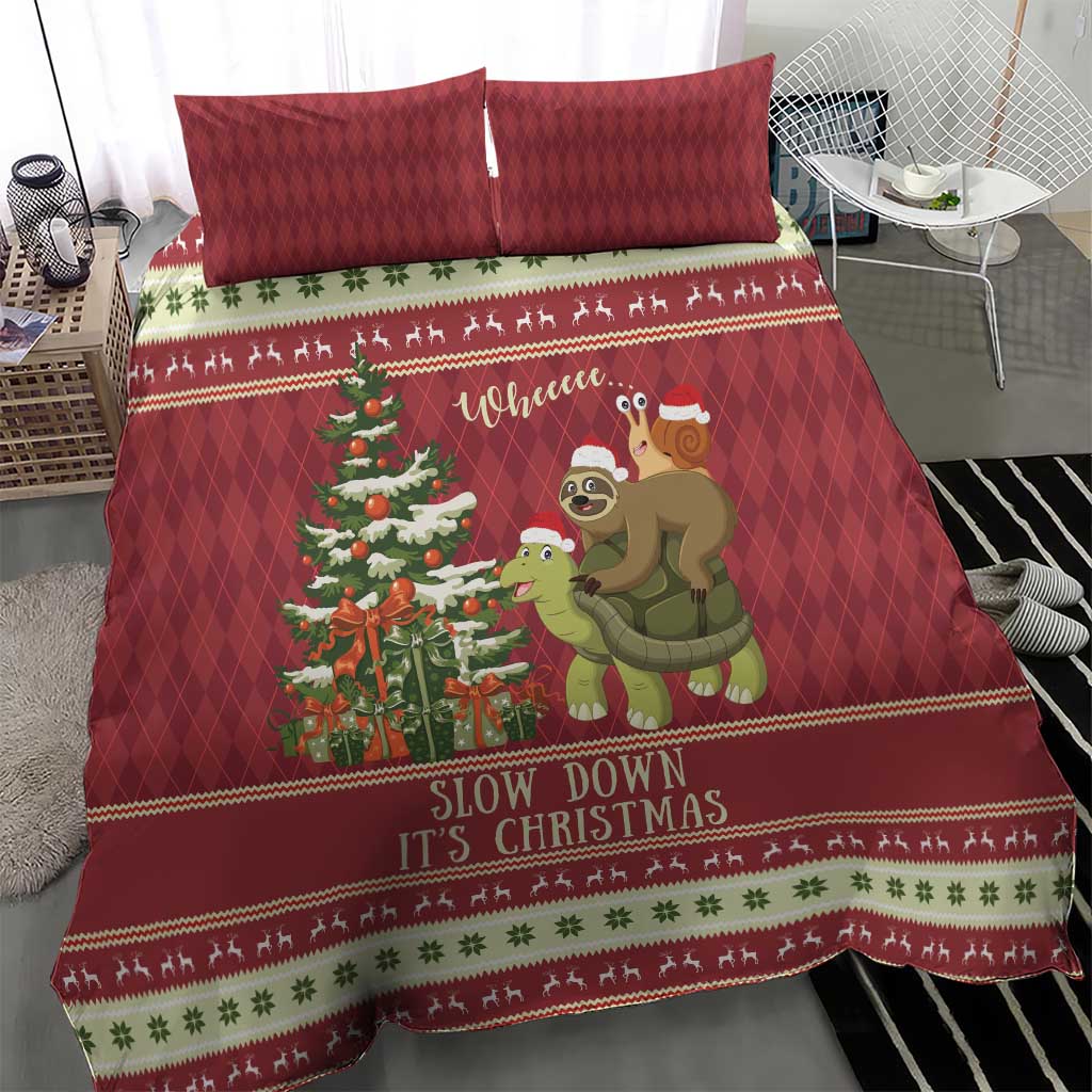 Sloth And Snail Riding A Turtle Wheeee Bedding Set Slow Down It's Christmas LT9 - Wonder Print Shop
