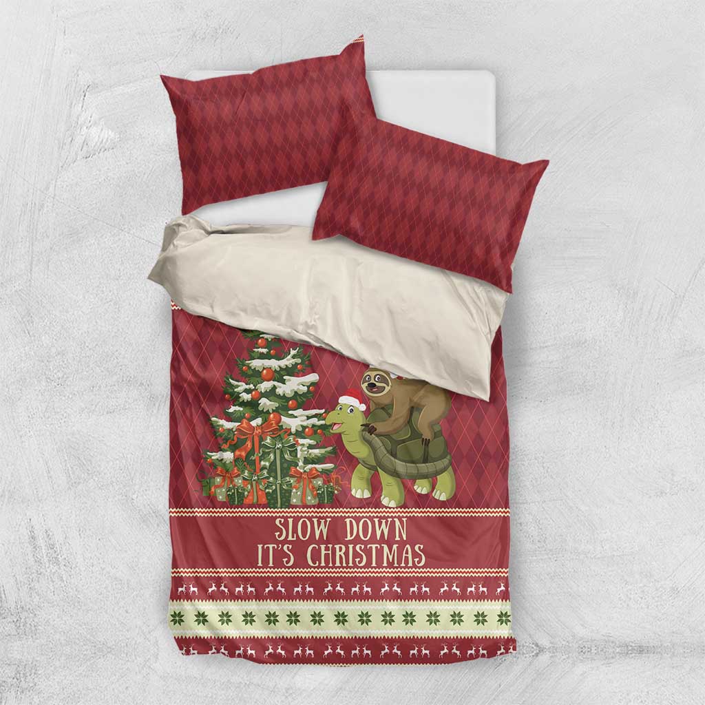 Sloth And Snail Riding A Turtle Wheeee Bedding Set Slow Down It's Christmas LT9 - Wonder Print Shop