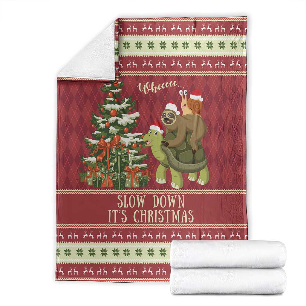 Sloth And Snail Riding A Turtle Wheeee Blanket Slow Down It's Christmas